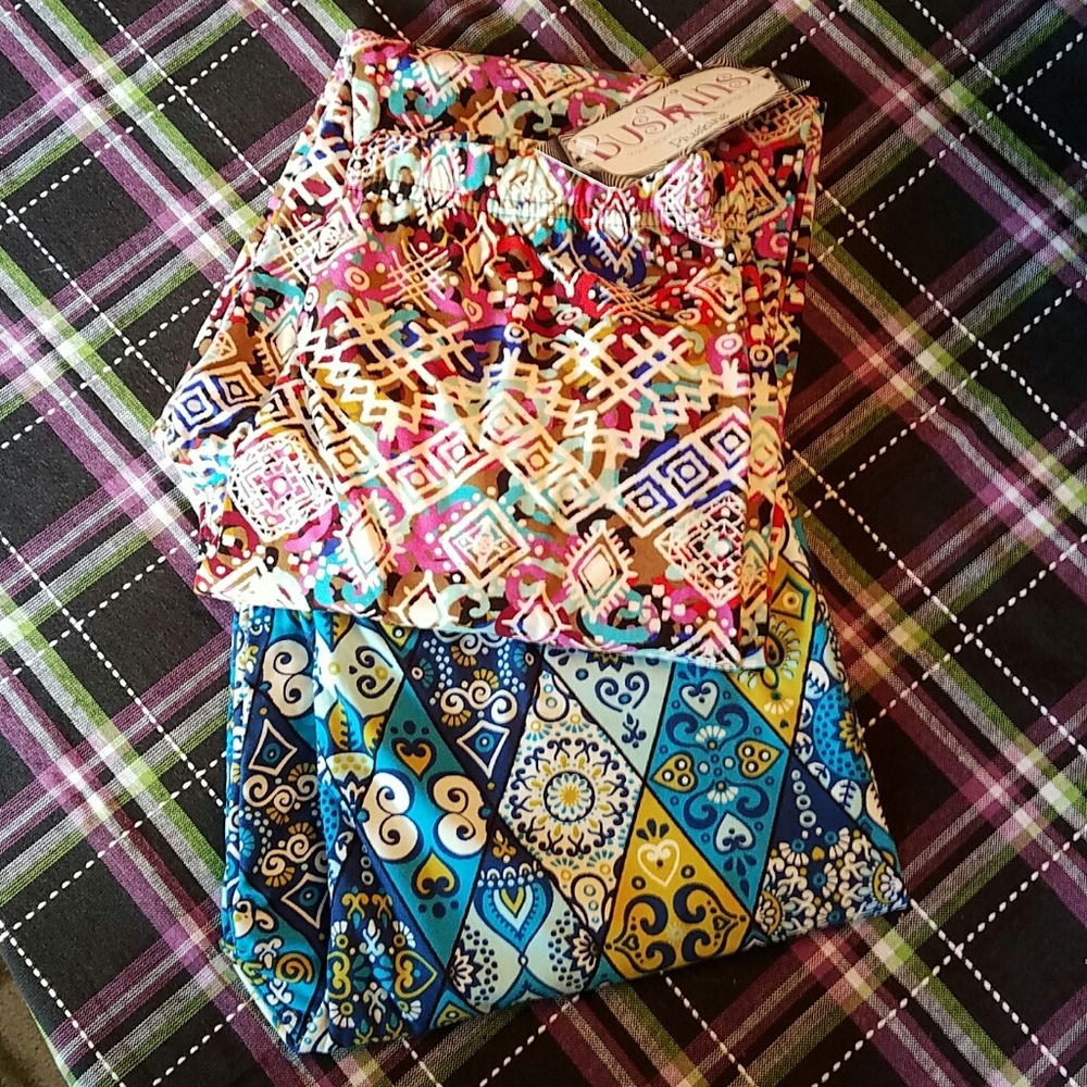 2 Pair Plus /TC Curvy Pattern Buskins Leggings NWT